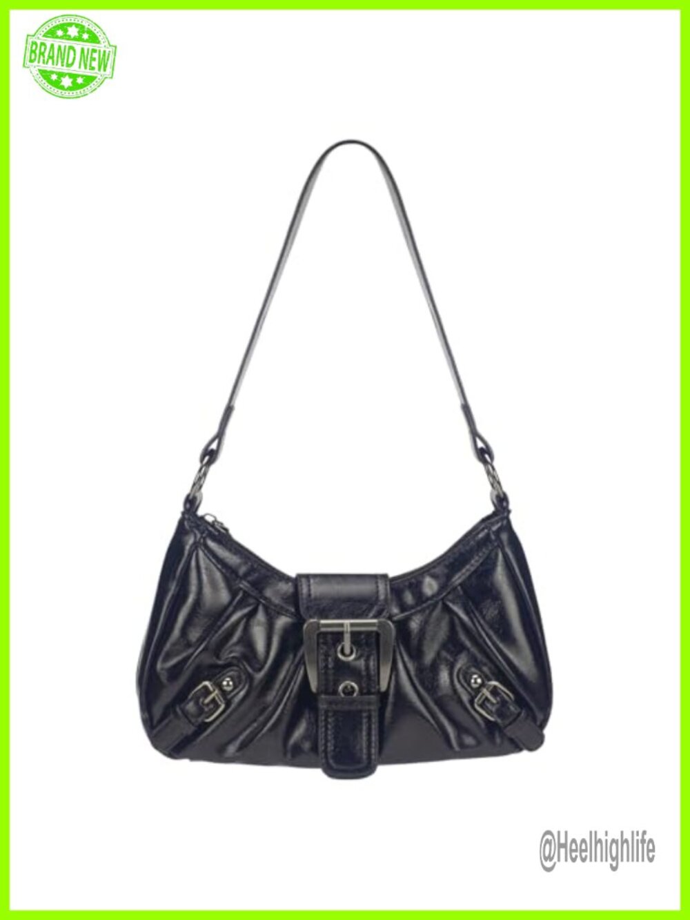Y2K Faux Leather Hobo Shoulder Bag Punk Goth Ruched Underarm Purse Top Handle
